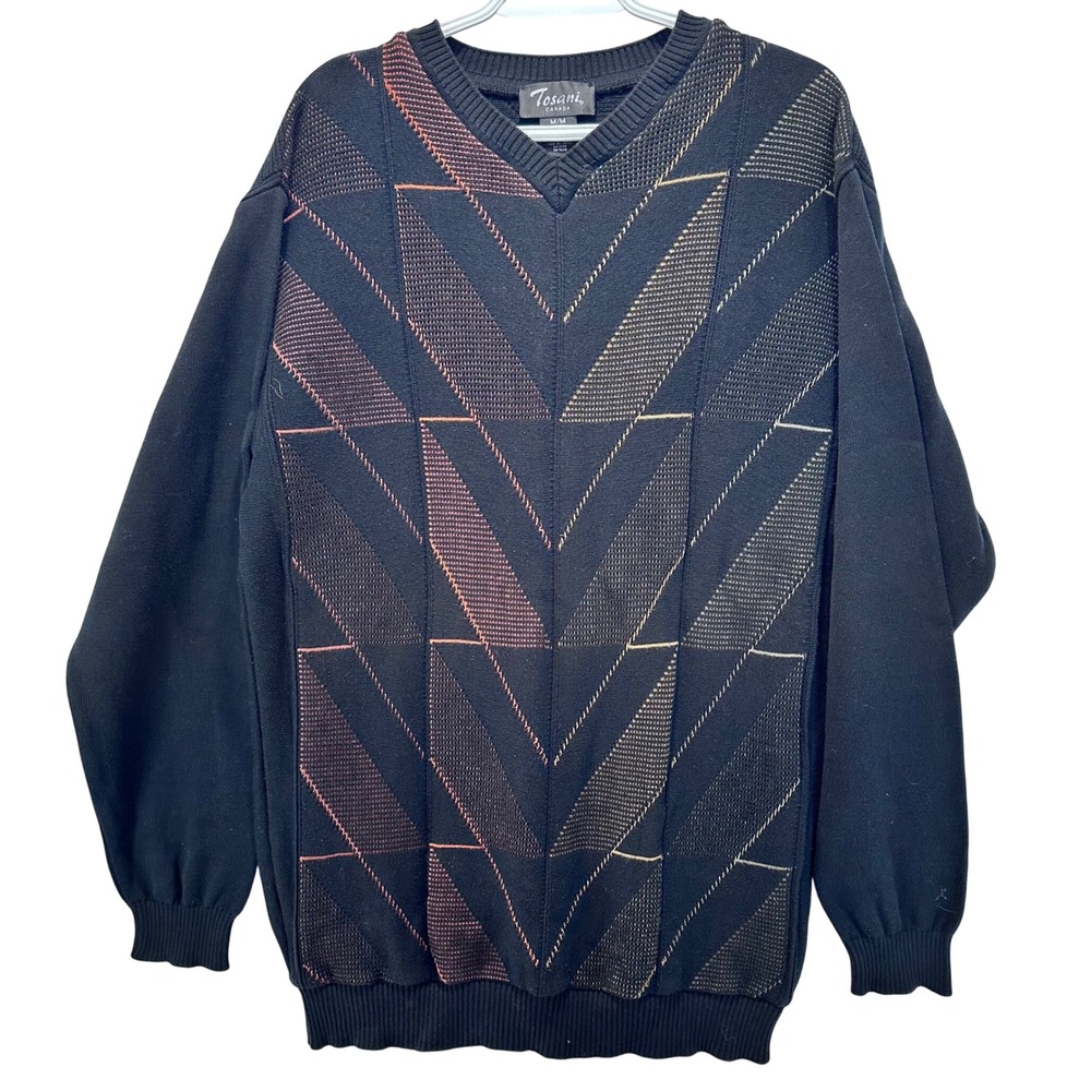 Vintage Tosani Canada Vintage V Neck Sweater‎ Mens Medium Geometric Knit Cotton